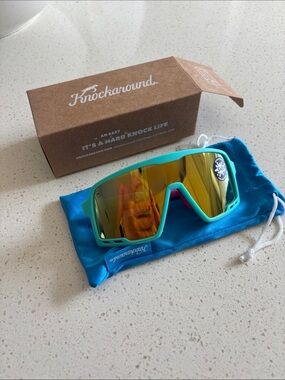 Knockaround Kids Campeone Turquoise and Pink Sport Sunglasses with Mirror Lens